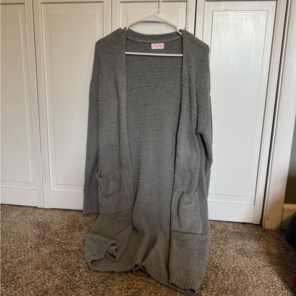 Pink Lily Fuzzy Gray Cardigan